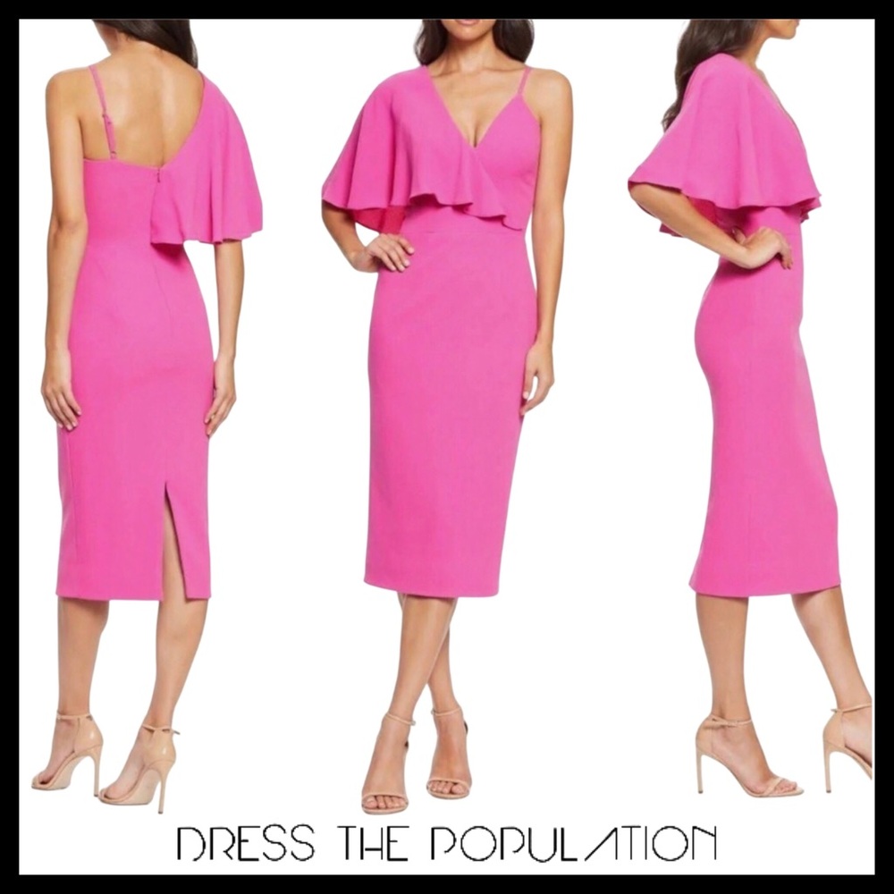 Dress the Population Elegant A-Line Beth Dress Bright Fuchsia Pink Size (S) NWT